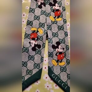 Silk Mickey Mouse Patterned Bag Twilly, Hairtie, Nonbranded